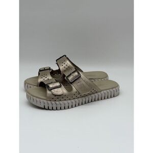 Ilse Jacobsen Tulip Metallic Gold Double Strap Slide Sandals  39
